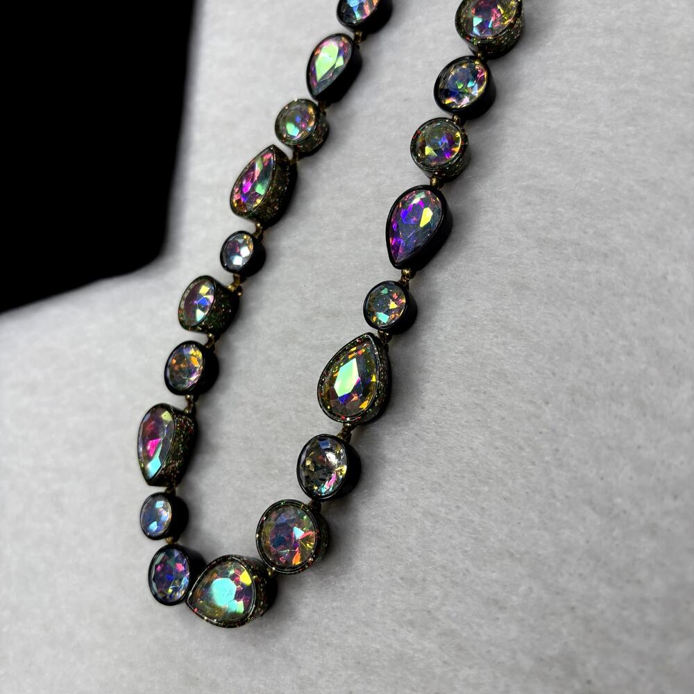 J.Crew Iridescent Aurora Crystal Statement Necklace Black Gold Tone